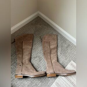 Suede Knee-High Boots - Tan